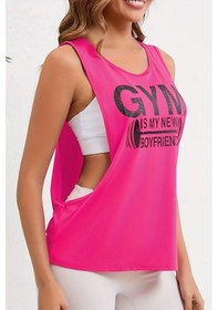 Resim Ghassy Co. Kadın Gym Baskılı Nefes Alabilen Fitness Yoga Koşu Kolsuz Spor Atlet Fuşya 