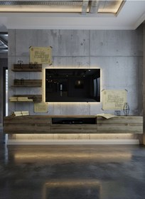 Resim Resital Ledli Duvara Monte Tv Sehpası - Ceviz - W6018-2 Çok Renkli 