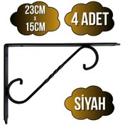 Resim Raf Altı Ferforje Demir Tutucu L Raf Demiri Duvar Sabitleyici Metal Siyah 4 Adet 23cm X 15cm Siyah 
