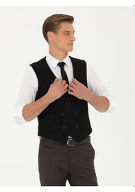 Resim Cacharel Siyah Slim Fit Yün Karışımlı Çizgili Klasik Yelek 