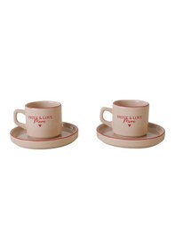 Resim Keramika Kalp Motto Çay Fincan Set 4 Parça 2 Adet Renkli 
