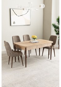 Resim Mabel Meşe Desen 80x132 Açılabilir Yemek Odası Takımı 4 Adet Sandalye Cappucino 