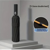 Resim Oldfriend Büyük Otomatik Katlanır Siyah Şemsiye - Rüzgar Ve Güneş Koruyucu, 12 Bölmeli Dayanıklı Tasarım 