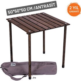 Resim Bag The Joy 50x50x50 CM Ahşap Katlanır Rulo Antrasit Kamp ve Piknik Masası 