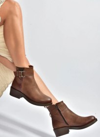 Resim V674121109 Taba Alçak Topuklu Kadın Bot Taba-Suni Deri 