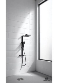 Resim İsaoğlu Yapı Siyah Duş Seti Tepe Yağmurlamalı Basmalı Yönlendirici Büyük Tepe Başlığı Modern Tasarım Siyah 