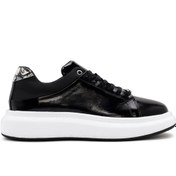 Resim Men's Black Lace-up Patent Leather Sneaker Derimod