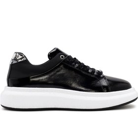 Resim Men's Black Lace-up Patent Leather Sneaker 