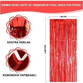 Resim Kırmızı Renk Ekstra Metalize Parlak Saçaklı Arka Fon Perde İthal A Kalite 1x2 Metre Diğer 