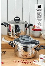 Resim Emsan Montana 2'li 4+6 Litre İndüksiyon Tabanlı Düdüklü Tencere Seti Siyah Gri Gri - Siyah 