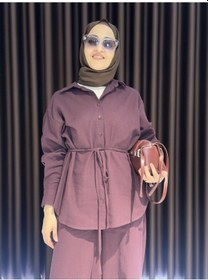Resim Olla Collection Keten Gömlek Pantolon Takım - Bordo 