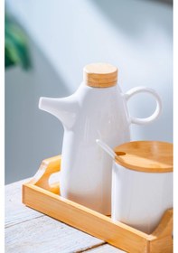 Resim Acar Pamira Bambu Standlı Yağlık & Baharatlık Seti Beyaz 