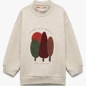 Resim Koton Erkek Bebek Nakışlı Uzun Kollu Şardonlu Dik Yaka Sweatshirt Ekru 