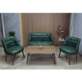 Resim Azra Mobilya Deri Çay Seti Koltuk Takımı + Sehpa - Oturma Grubu - Cafe Mobilya - Ofis Mobilya - Balkon Mobilya Yeşil 
