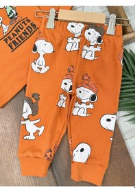 Resim Bisiklet Yaka Peanuts Friends Baskılı Alt Üst Pijama Takımı 4bb2 Kiremit 