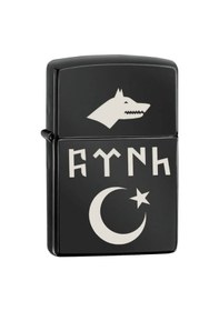 Resim Kurt Başlı Eski Göktürk Yazısı Türk Ay Yıldız Lazer Silinmez Resimli Benzinli Hediyelik Çakmak Siyah 