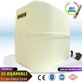 Resim Evora 13 Aşamalı 12 Litre Beyaz Kapalı Kasa Pompalı Su Arıtma Cihazı 