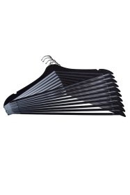 Resim Ahşap Görünümlü Plastik Askı, Elbise Askısı, Gömlek-tişört Askısı Siyah, 20 Adet, 44 cm 