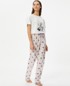 Resim Looney Tunes Lisanslı Pijama Takımı Baskılı Bisiklet Yaka Pamuklu 