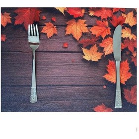 Resim 4lü Set Sonbahar Keten Kumaş Dikdörtgen Amerikan Servis Tabak Altlık - Runner Supla 38x27 Cm Çok Renkli 