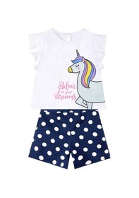 Resim Denokids Sim Unicorn Kız Çocuk T-shirt Poplin Şort Takım Çok Renkli 