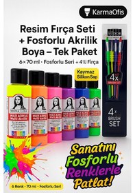 Resim - Resim Fırça Seti Silikon Saplı 4 Lü + Multi Akrilik Fosforlu Bo 