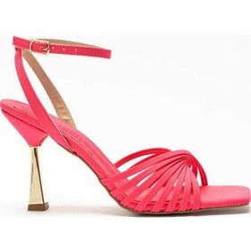 Resim Fuşya Kadın Pedli Taban Gold Topuklu Abiye Ayakkabı Elina 001 