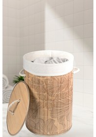 Resim Bambu Çamaşır Sepeti - Renksiz Desenli Ahşap 