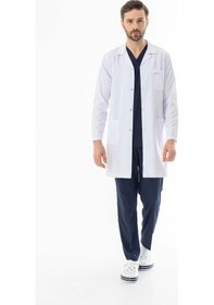 Resim Spor Yaka Uzun Boy Erkek Doktor Önlüğü Alpaka Kumaş Beyaz Beo102 Beyaz 