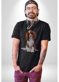 Resim Cavalier King Charles Spaniel Unisex Unisex Siyah Organik Baskılı T-shirt Penye Yüksek Kalite Siyah 