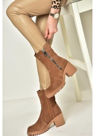 Resim Fox Shoes T654095802 Taba Hakiki Süet Kalın Topuklu Kadın Bot Taba-Süet Taba 
