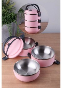 Resim 3 Katlı Vakumlu Yemek Termosu 3lü Sefer Tası Freshbox Serisi Pembe Açık Pembe 