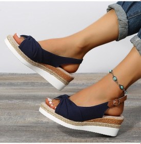 Resim Mavi 2024 Moda Toka Peep Toe Kadın Sandalet Takozlar Konfor Hafif Yüksek Topuklu Aşınmaya Dayanıklı Kadın Ofis Düğün Sandalet 