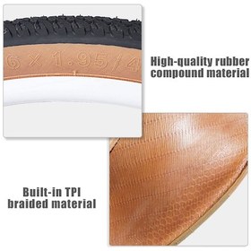 Resim Vkemall Montain Bisiklet Lastiği 26x1.95 İç/dış Lastik 60tpı Gümüşlü Çelik 40-65psı 550g Vintage Sarı Kenar H5129 