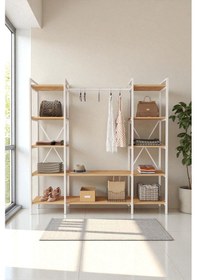 Resim Nilamu Atlantik Çam Elbise Dolabı Metal Gövdeli Açık Askılık & Organizer Dolap 175 170 34 Cm Atlantik Çam 