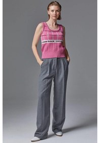 Resim Kare Desenli Triko İkili Hırka Takım - Pembe 001 