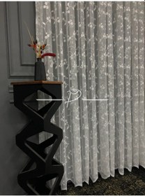 Resim Tül Perde Papatya Sarmaşık Jakar Raşel Ekru 