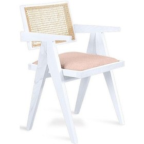 Resim Luna Pergel Hazeranlı Model Hasırlı Natural Ahşap Sandalye Beyaz - Krem 