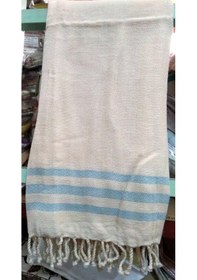 Resim Mandaş Pamuklu El Dokuma Peştemal (90X160)-Mavi Çizgili 