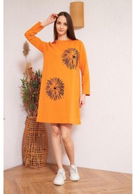 Resim Darlin Moda Turuncu Baskılı Düğme Detaylı Tunik DM60346 Turuncu 