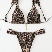 Resim Yeni Şık Leopar Desenli Kadın İki Parçalı Bikini Mayo, Plaj İçin 