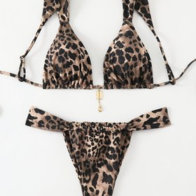 Resim Yeni Şık Leopar Desenli Kadın İki Parçalı Bikini Mayo, Plaj İçin 