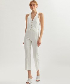 Resim Koton Standart Bel Slim Fit Nervürlü İspanyol Paça Pantolon Kırık Beyaz 5sak40093pw Ekru 