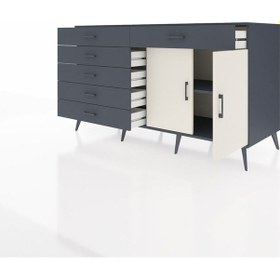 Resim Kronos Konsol Tek Raflı 6 Çekmeceli 2 Kapaklı 176x59x99 Antrasit- Antrasit-aytaşı/antrasit 