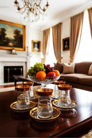 Resim Decostyle Diana Gold 12 Parça 6 Kişilik Ajda Boy Çay Takımı 160cc - Altın Dekorlu Lüks Set Şeffaf 