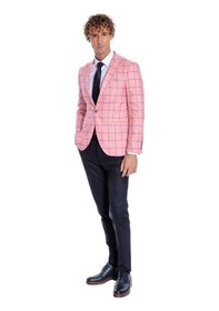 Resim Wessi Mavi Kare Desenli Slim Fit Pembe Erkek Ceket 001 