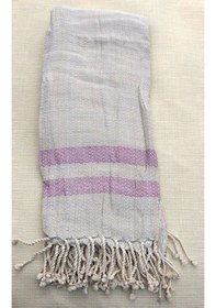 Resim Mandaş Pamuklu El Dokuma Peştemal (90X160)-Mor Çizgili 