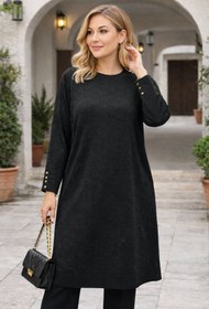 Resim Fresh&Moda Kadın Mevsimlik Petek Desen Uzun Büyük Beden Triko Kazak 