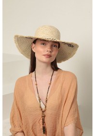 Resim Bej Summer Vibes Yazılı Hasır Şapka Bej 