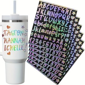 Resim 6 Paket Özel Su Geçirmez İsim Etiketleri, DIY Lazer Harfler ve Sayılar, 30/40oz Stanley Bardaklar için Özel Etiketler, Kapaklar ve Aksesuarlar için Uygun, Sentetik Kauçuk Malzeme 